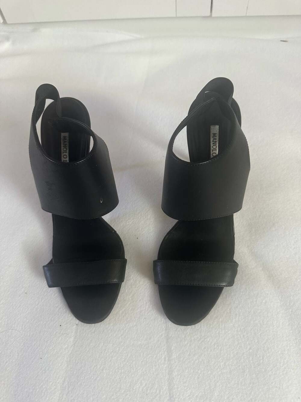 Manolo Blahnik Black Leather Heels Size 38.5